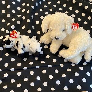 Ty Plush Puppy Duo - Cream Labrador & Black-and-White Dalmatian